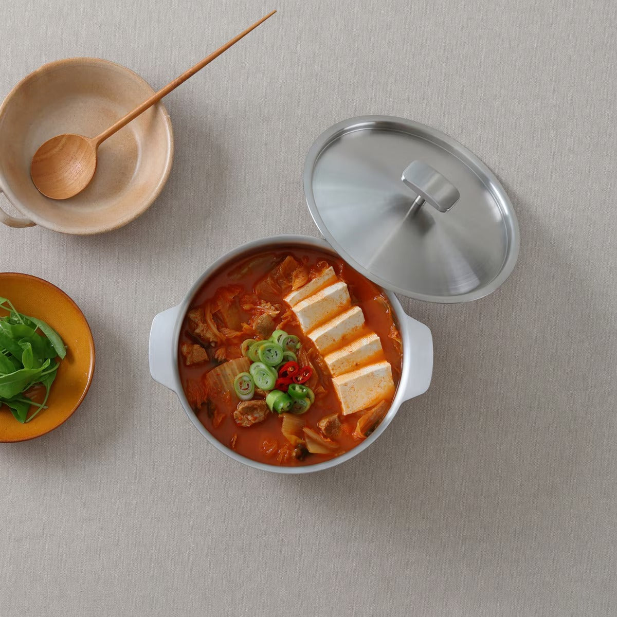 Cookever 5-Ply Stainless Steel Ttukbaegi Set (4-Piece, 16/18cm) - Modern Korean Clay Pot Style