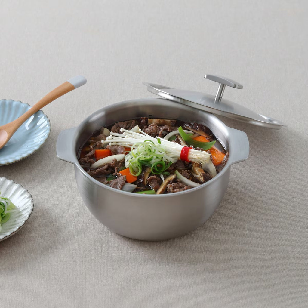 Cookever 5-Ply Stainless Steel Ttukbaegi Set (4-Piece, 16/18cm) - Modern Korean Clay Pot Style