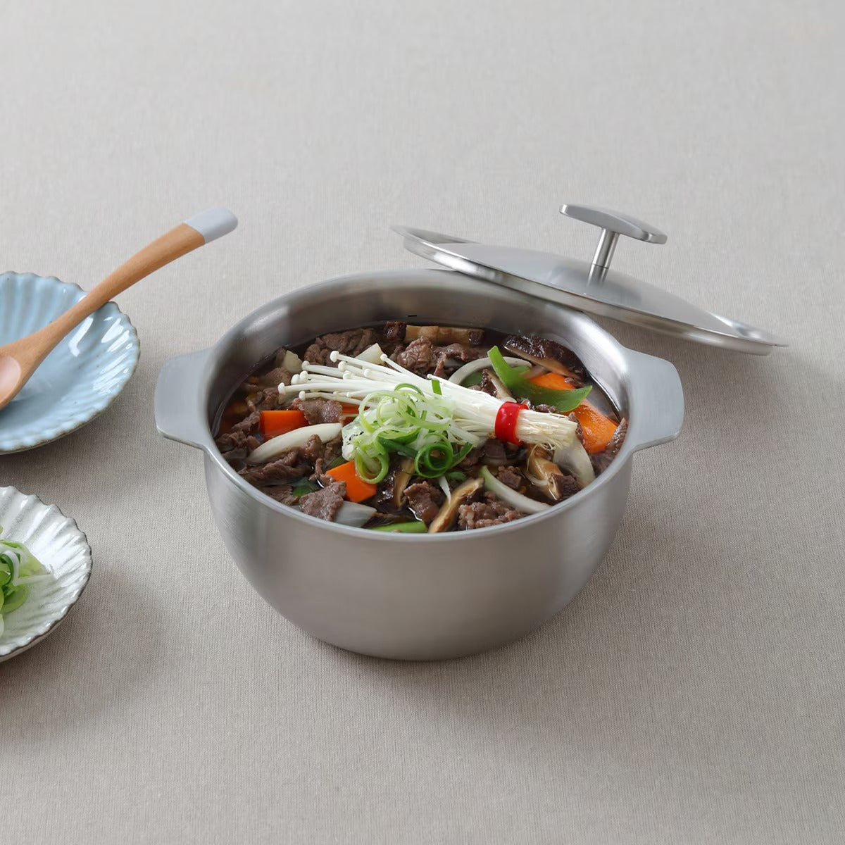 Cookever 5-Ply Stainless Steel Ttukbaegi Set (4-Piece, 16/18cm) - Modern Korean Clay Pot Style