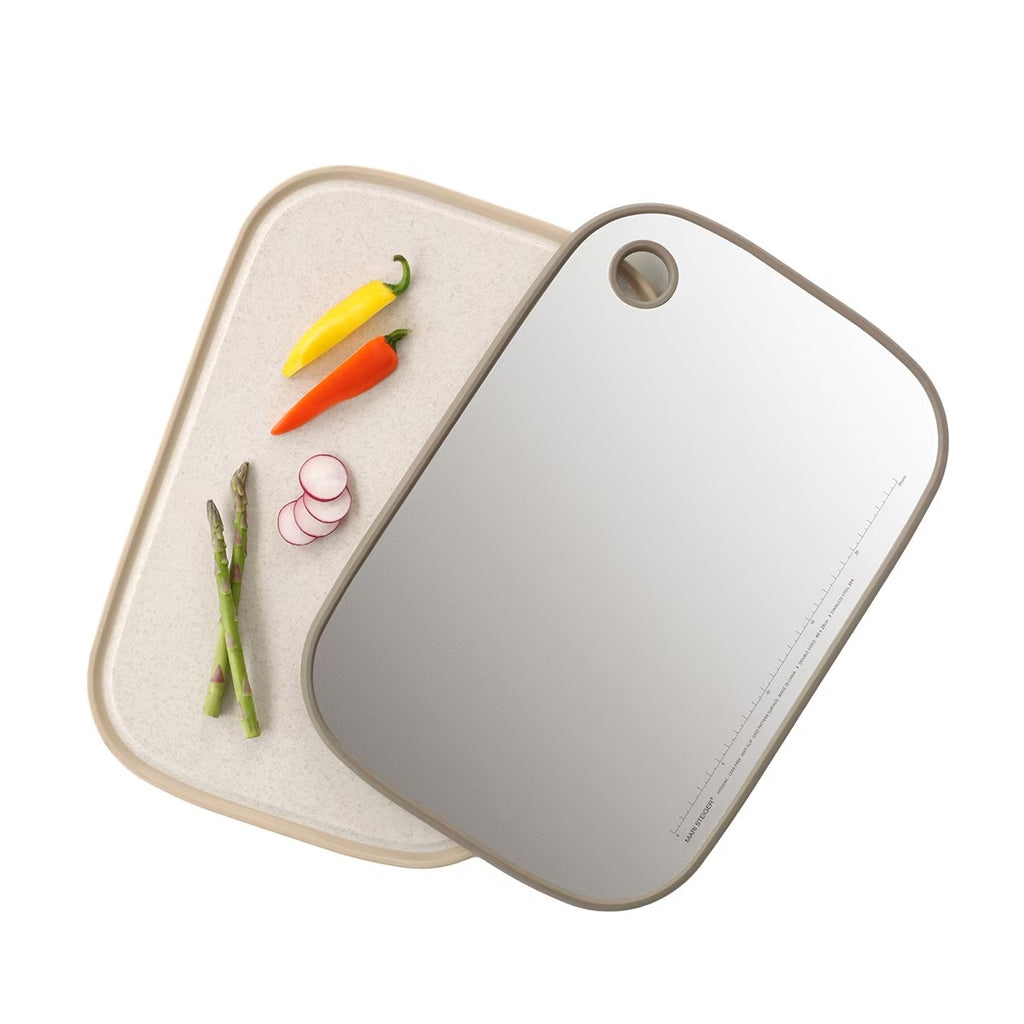 Mari Steiger 2-Way Index Cutting Board Set (4-Piece) - Antimicrobial Dual-Sided Kitchenware with Stand