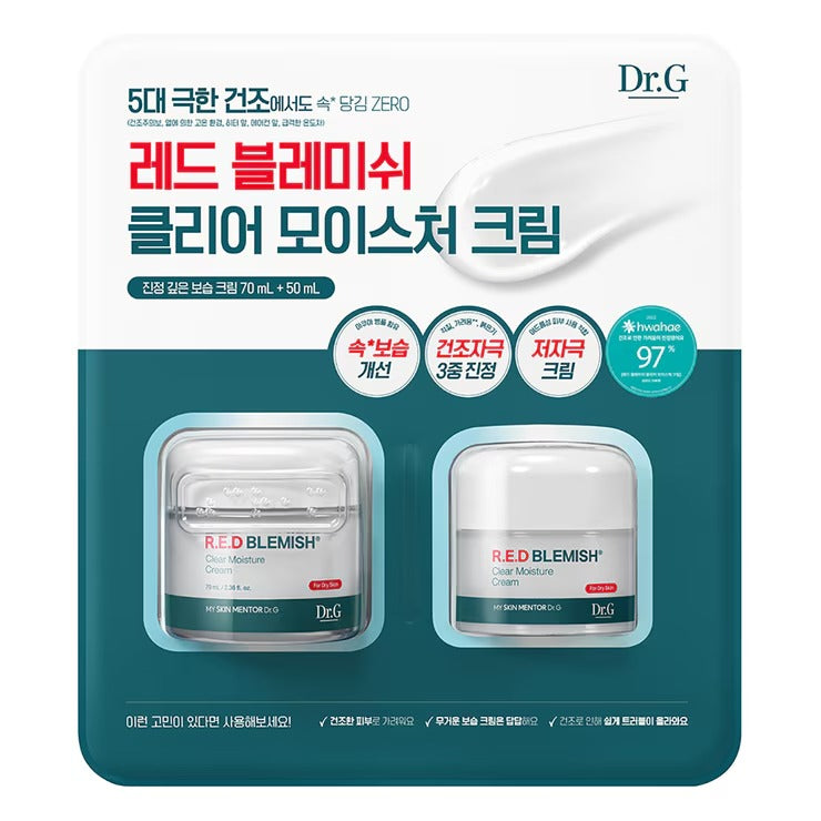Dr.G Red Blemish Clear Moisture Cream Set (70ml + 50ml) - Deep Soothing & 100-Hour Hydration for Dry Sensitive Skin