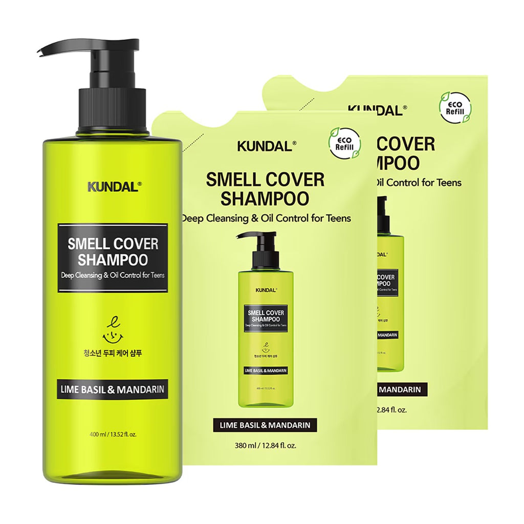 KUNDAL Smell Cover Shampoo Set (400ml + 380ml x 2) - Lime Basil & Mandarin Scalp Care