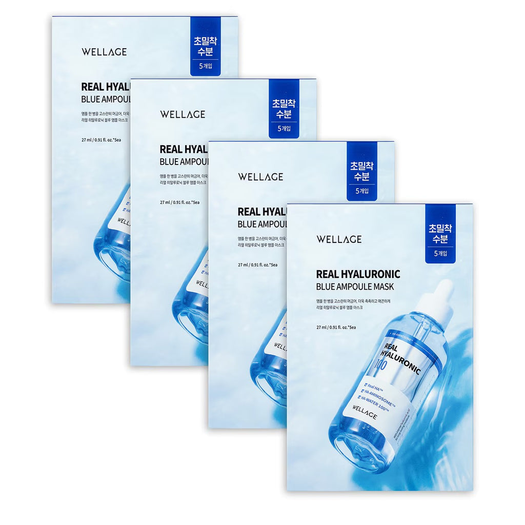 Wellage Real Hyaluronic Blue Ampoule Mask (20 Sheets) - Intensive Deep Hydration