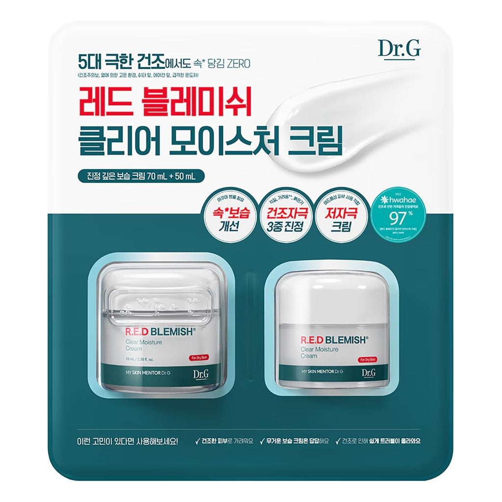 Dr.G Red Blemish Clear Moisture Cream Set (70ml + 50ml) - Deep Soothing & 100-Hour Hydration for Dry Sensitive Skin