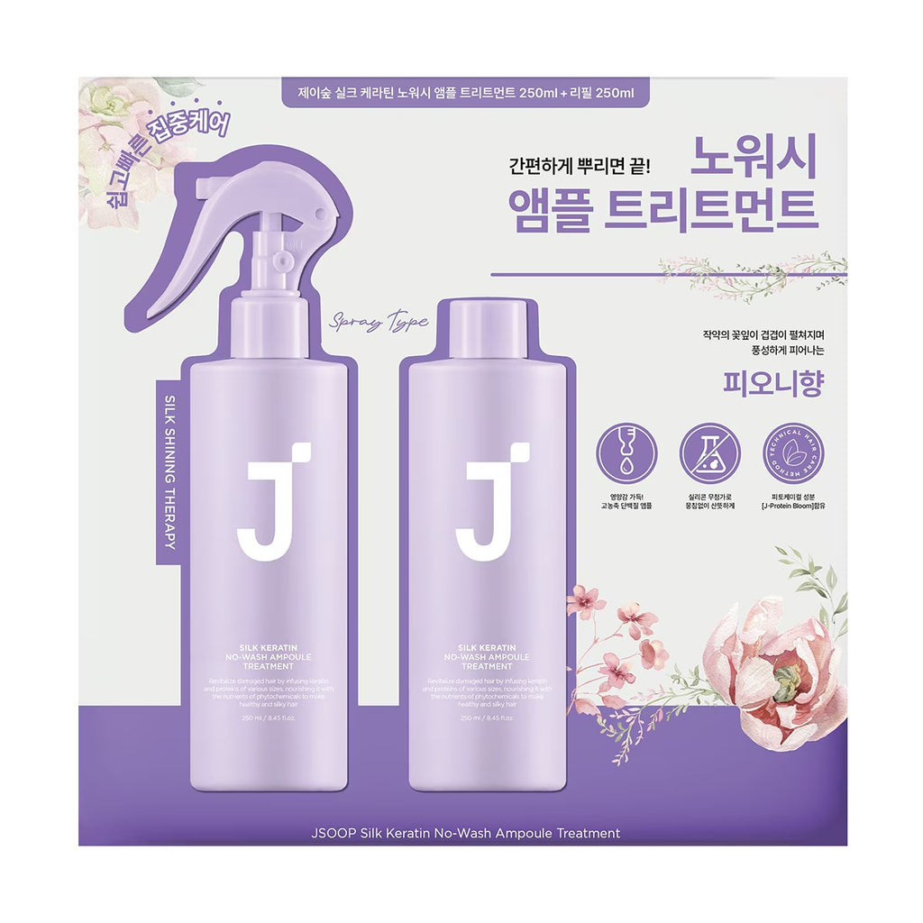 Jsoop Silk Keratin No-Wash Hair Treatment (250ml x 2-Pack) - Intensive Protein Repair for Damaged Hair