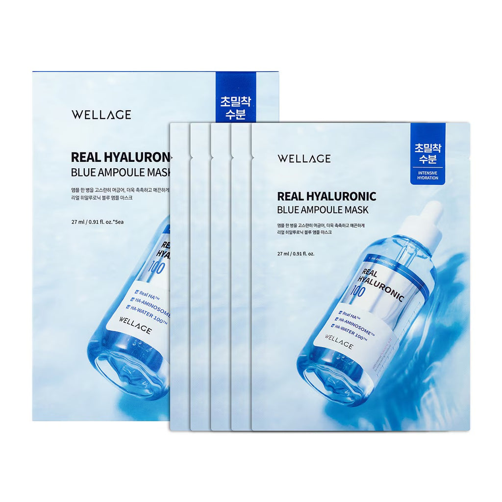 Wellage Real Hyaluronic Blue Ampoule Mask (20 Sheets) - Intensive Deep Hydration