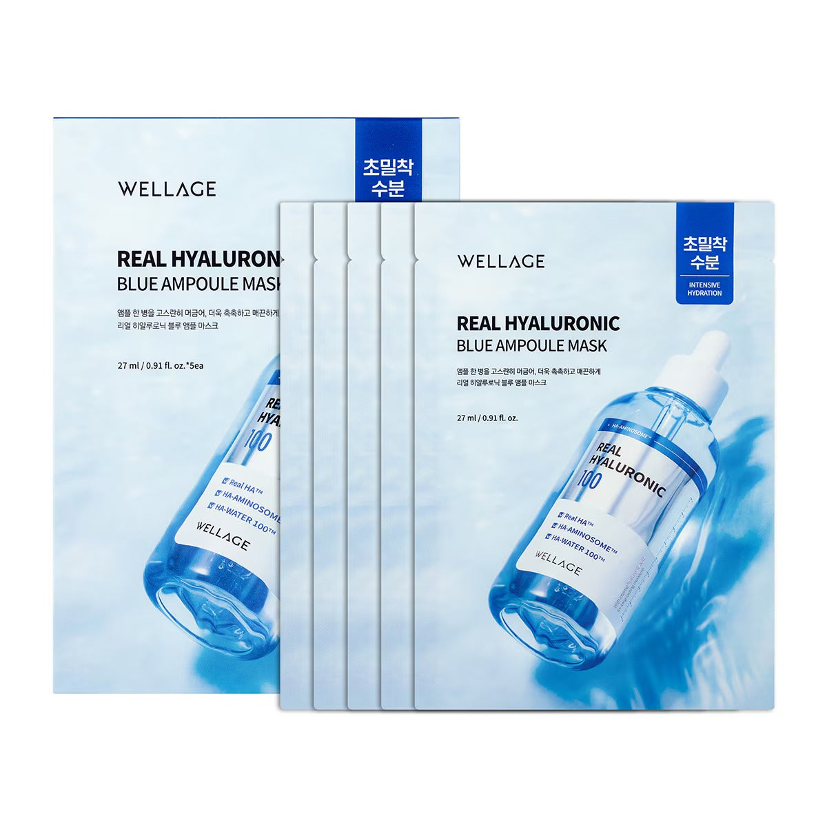 Wellage Real Hyaluronic Blue Ampoule Mask (20 Sheets) - Intensive Deep Hydration