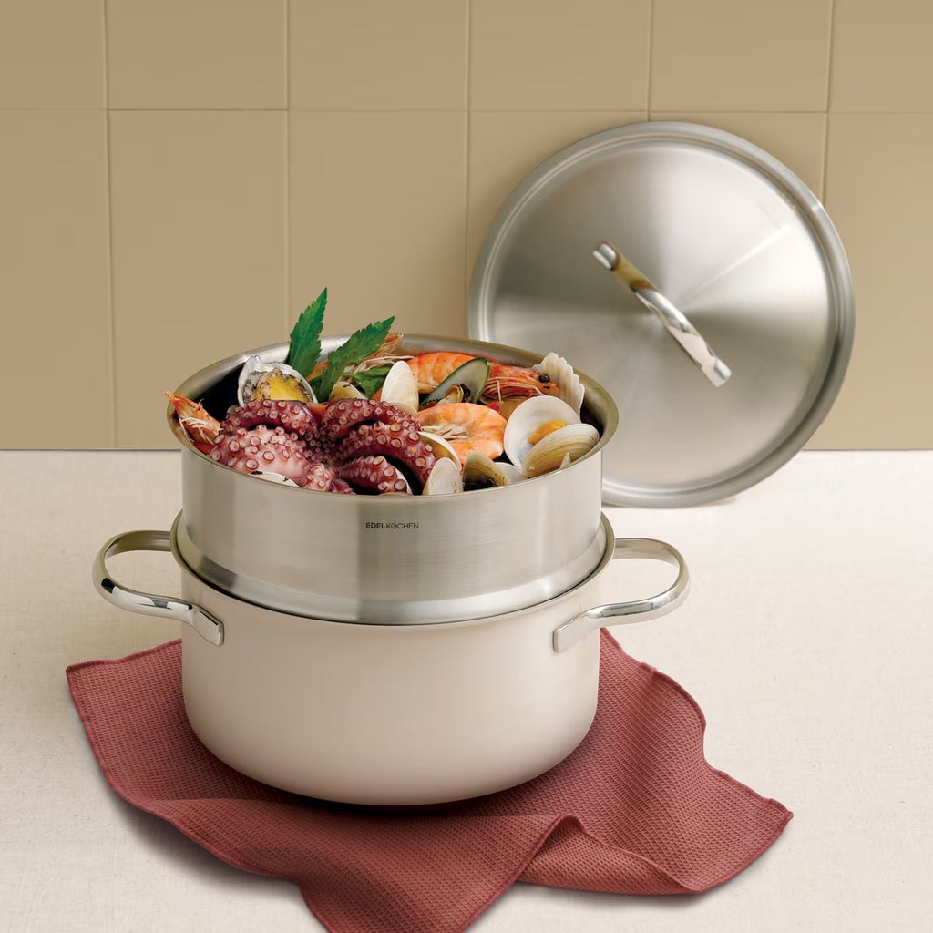 Edelkochen Premium 3-Ply Stainless Steel Pot (20cm) with Steamer Insert - Versatile 2-in-1 Set