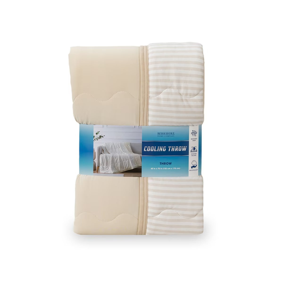 Berkshire Premium Reversible Cooling Throw - Beige Stripe & Crisp White