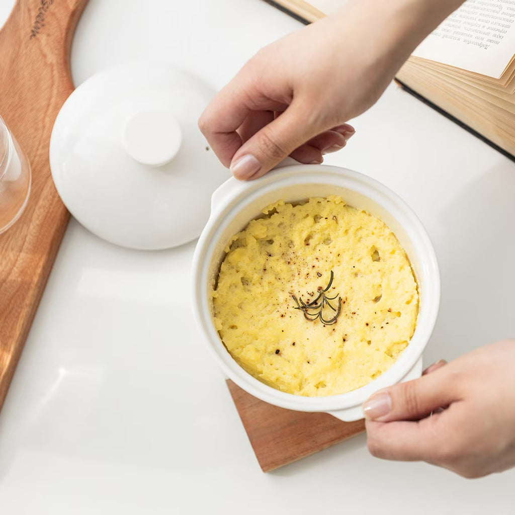 Ssueim Mild White Ceramic Egg Steamer (2-Pack) - Microwave Safe & Elegant Design