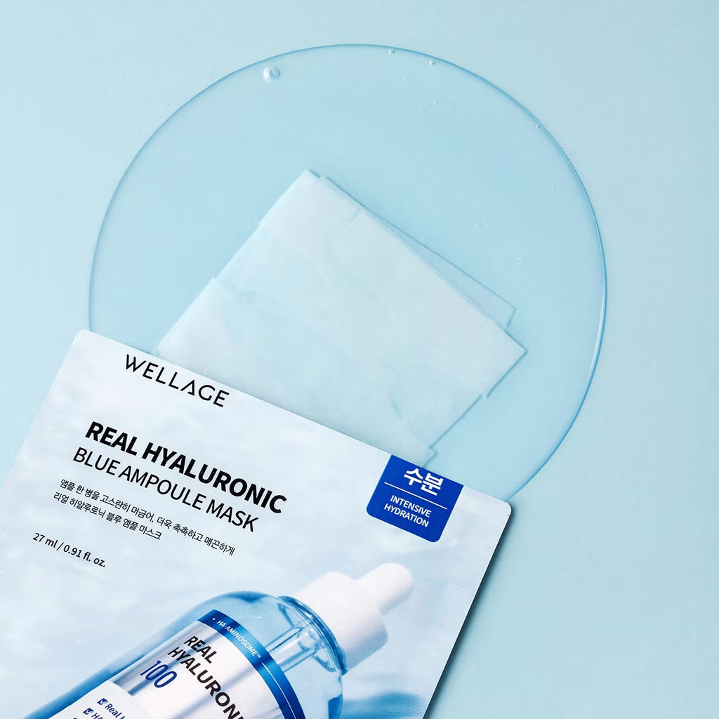 Wellage Real Hyaluronic Blue Ampoule Mask (20 Sheets) - Intensive Deep Hydration