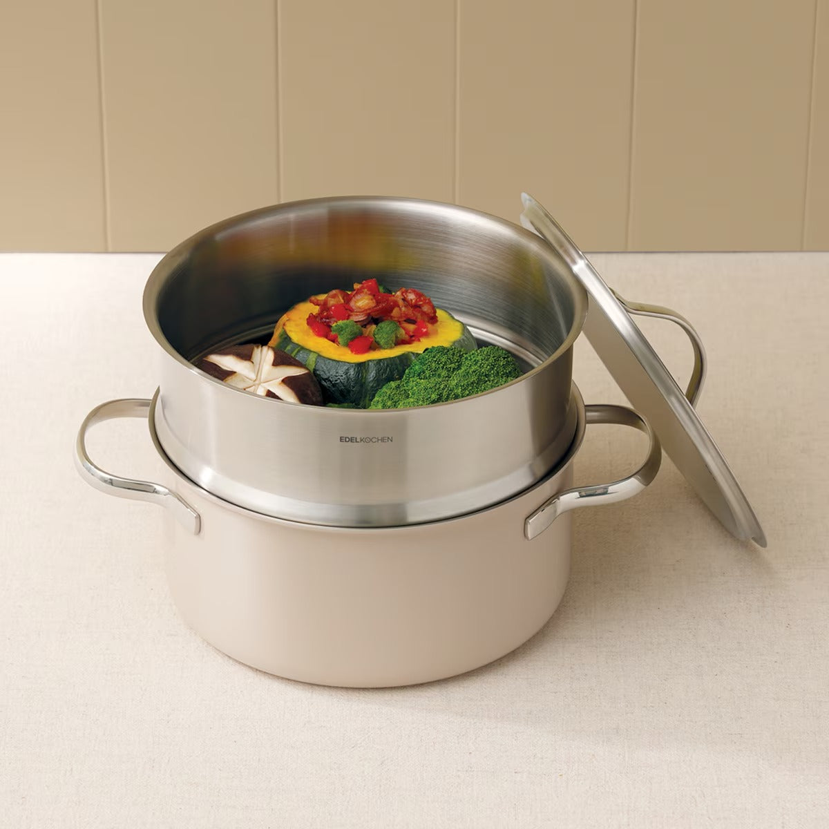 Edelkochen Premium 3-Ply Stainless Steel Pot (20cm) with Steamer Insert - Versatile 2-in-1 Set