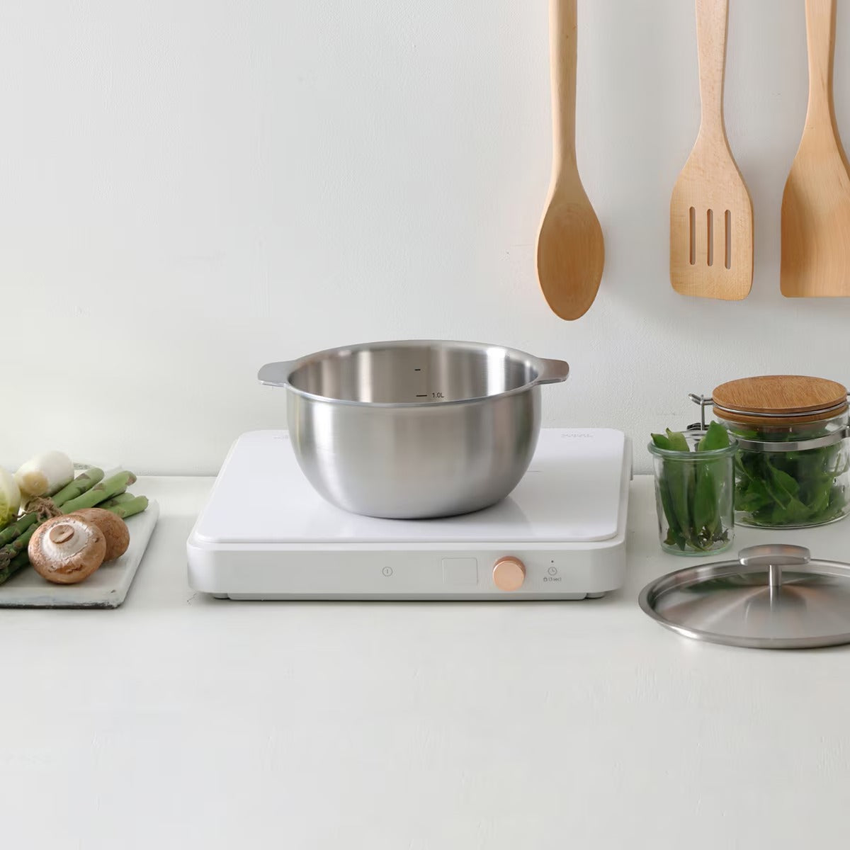 Cookever 5-Ply Stainless Steel Ttukbaegi Set (4-Piece, 16/18cm) - Modern Korean Clay Pot Style