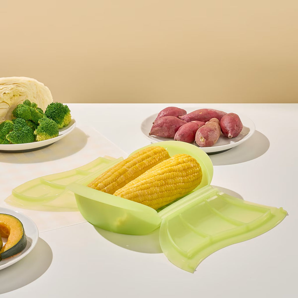 Sillymann Premium Silicone Steamer with Removable Tray (Green) - Healthy Microwave Cooking