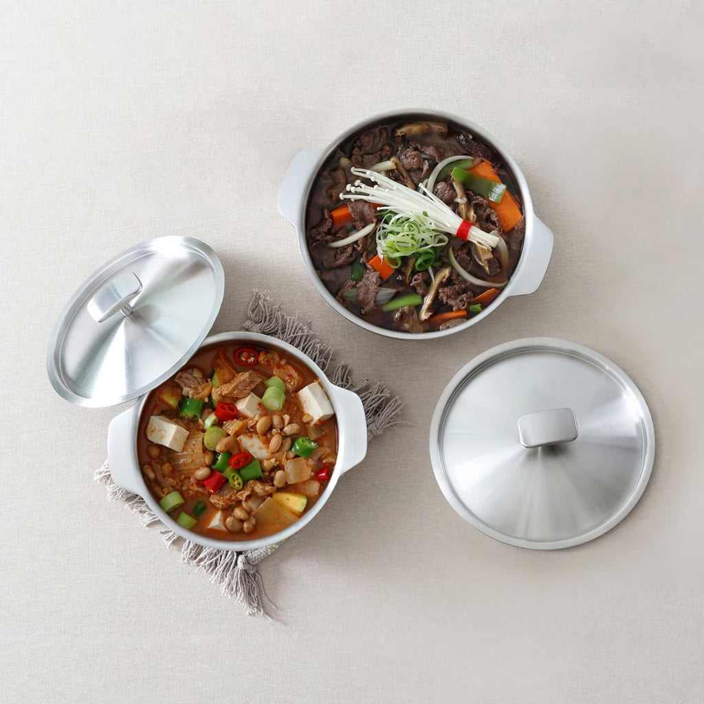 Cookever 5-Ply Stainless Steel Ttukbaegi Set (4-Piece, 16/18cm) - Modern Korean Clay Pot Style