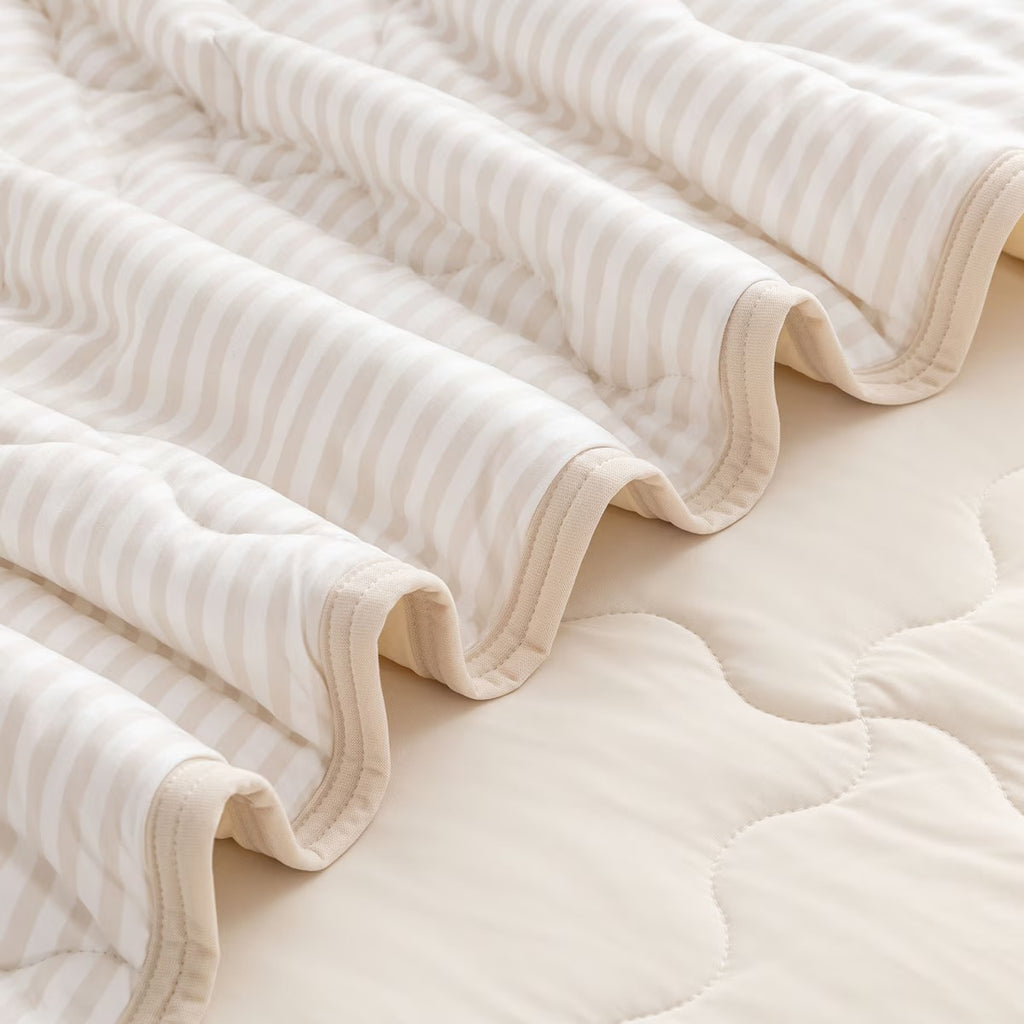 Berkshire Premium Reversible Cooling Throw - Beige Stripe & Crisp White